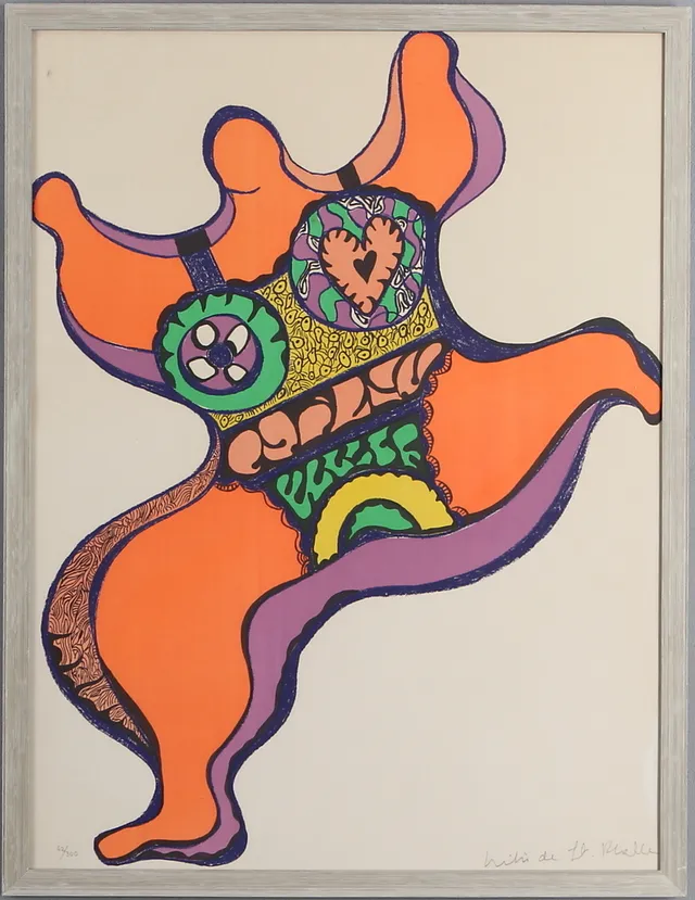 NIKI DE SAINT PHALLE. Figurkomposition, färglitografi, signerad samt numrerad 42/300.
