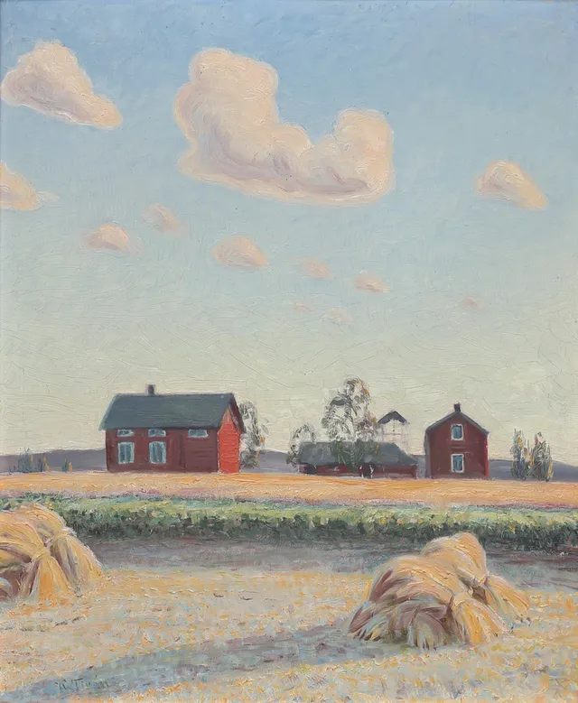 KARL TIRÉN (SVERIGE, 1869-1955). Skördelandskap, olja på pannå, signerad.