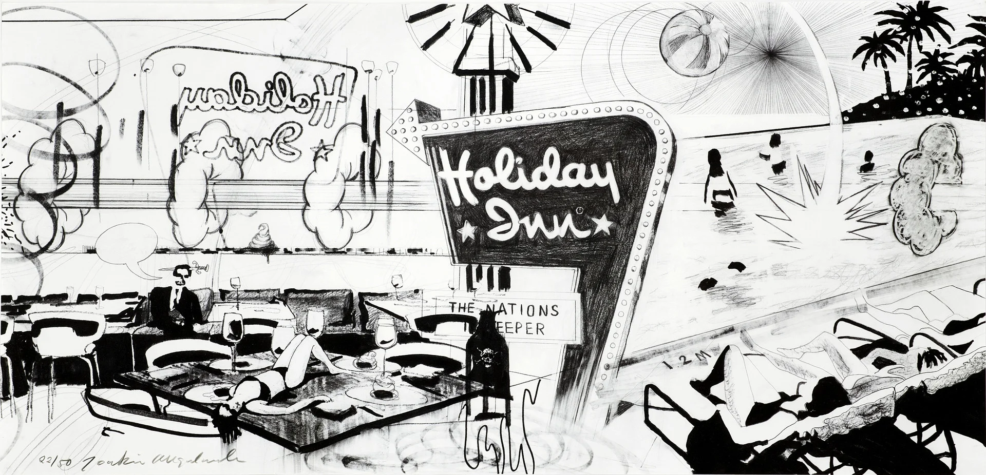 JOAKIM ALLGULANDER. "Holiday inn", signerad och numrerad 22/50, fine art pigment print. — Engravings & Prints — Crafoord Auktioner Stockholm