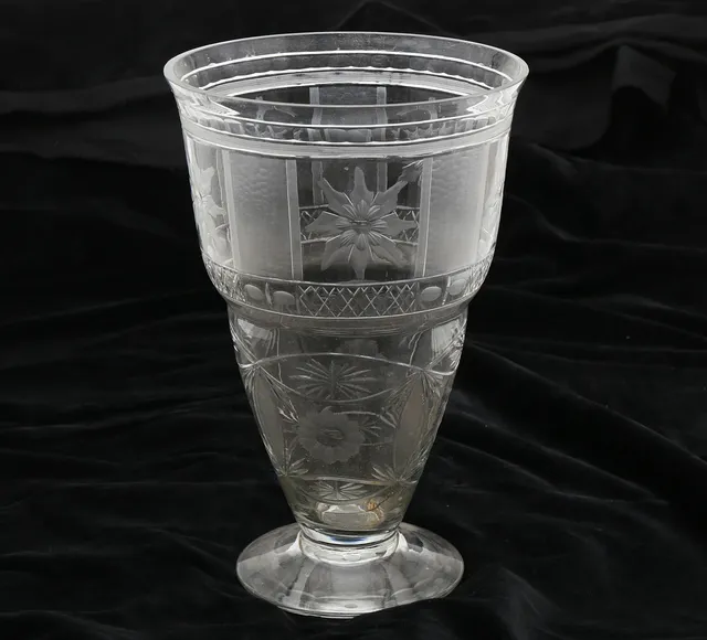 Probably French carved glass vase, circa 1940.
