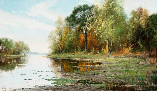 Arvid Mauritz Lindström, Insjölandskap i höstskrud.