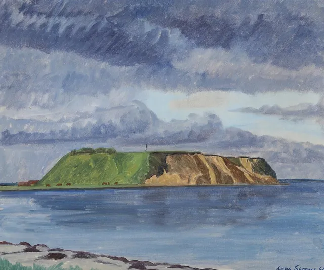 View from Feggeklit, Mors. Signed Lars Swane 66. Oil on canvas. 50×60 cm.