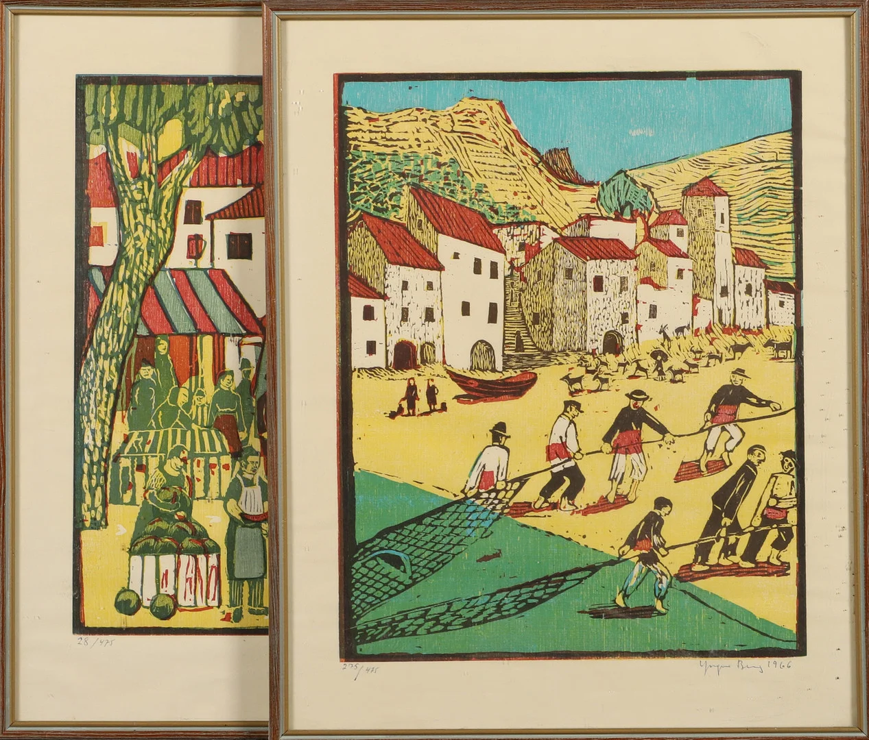 YNGVE BERG. Figurkompositioner, 2 stycken färglitografier, signerad -66. — Engravings & Prints — Helsingborgs Auktionskammare