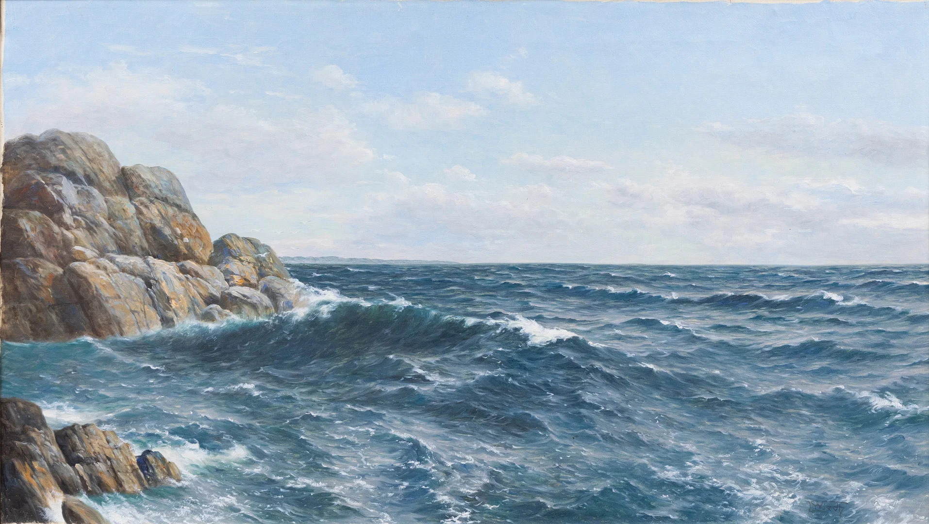 LEONARD WIEDH (1866-1938). Hav med klippor, olja på duk, signerad. — Paintings — Garpenhus Auktioner