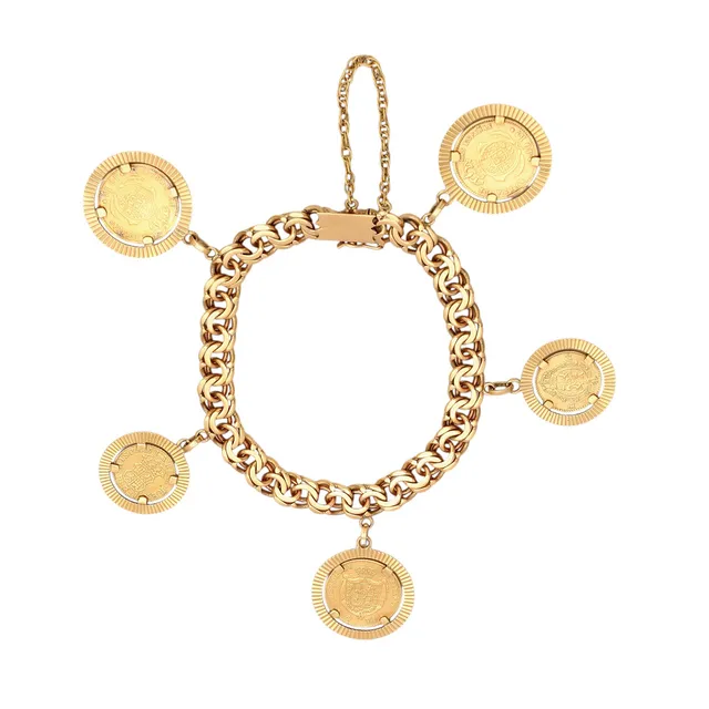Pulsera en oro con 5 monedas españolas colgantes.