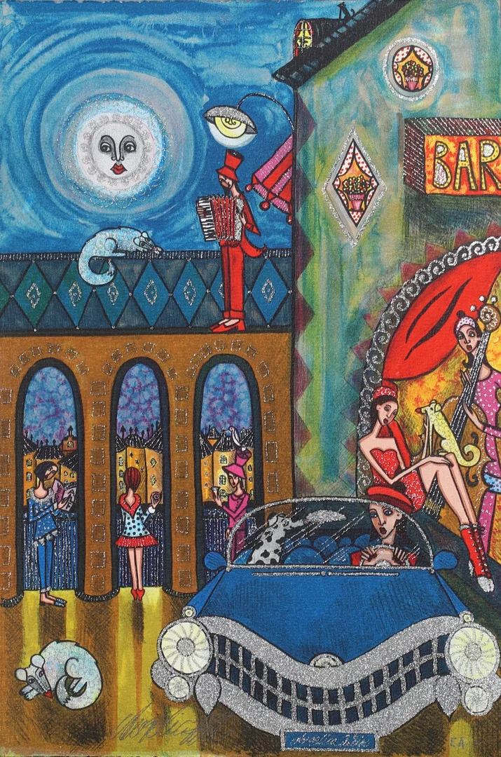 ANGELICA WIIK. Komposition, litografi med glitter, signerad EA upplaga. — Engravings & Prints — Stadsauktion Sundsvall