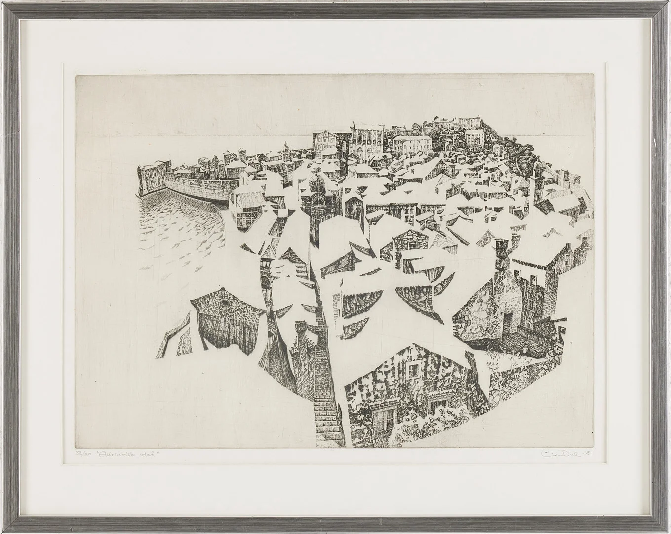 CHRISTIAN DUE (DAN 1925-2004). "Adriatisk stad", etsning, signerad. — Engravings & Prints — Stockholms Auktionsverk Magasin 5
