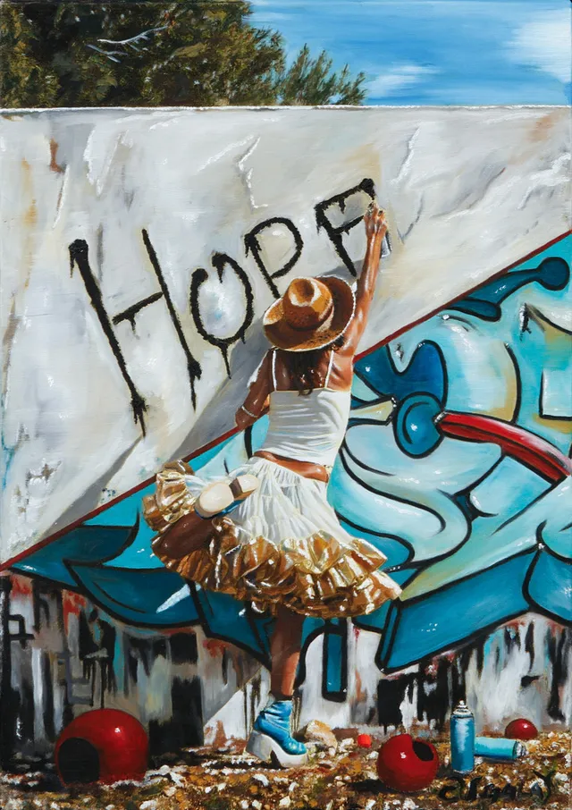 CAROLINE AF UGGLAS. "Hope", akryl på duk, signerad.