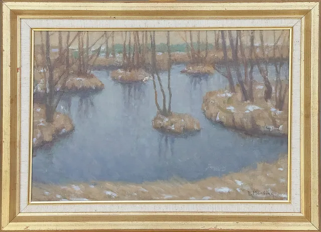 LEOPOLD MORSING. Dammen på Källeholm, olja på pannå, signerad.
