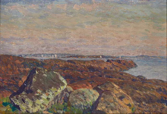 WILHELM BEHM (1859-1934): Skärgårdslandskap, rosig aftonhimmel, signerad Wilh Behm, olja på duk.
