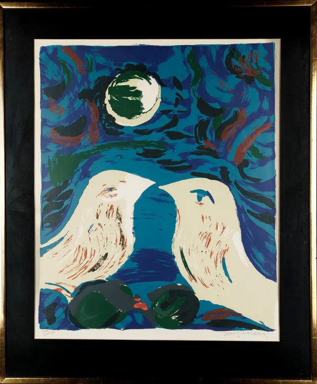 BENGT ÅBERG. Färglitografi, Fågelmotiv, Signerad och märkt: EA.