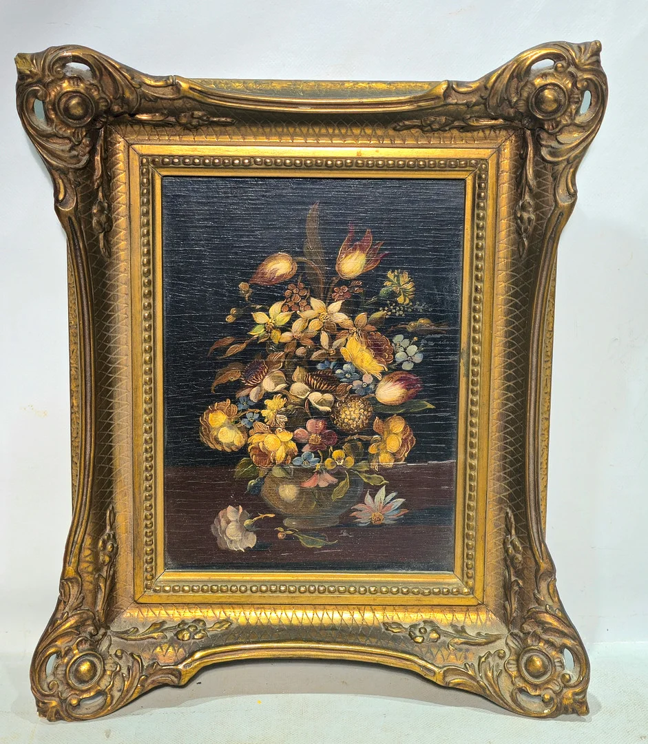ESCUELA ESPAÑOLA SIGLO XX. Jarrón con flores. Óleo sobre tabla. — Paintings — Arce Auctions
