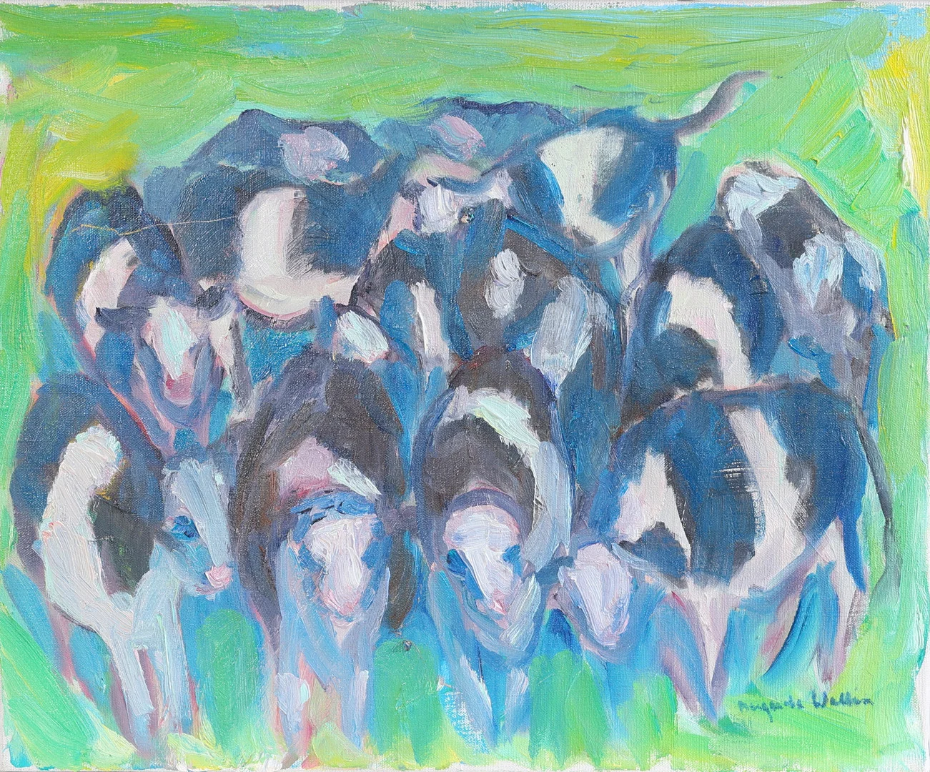 MARGARETA WALLIN. Olja på duk, kossor, signerad samt dedikerad. — Paintings — Gomér & Andersson Nyköping