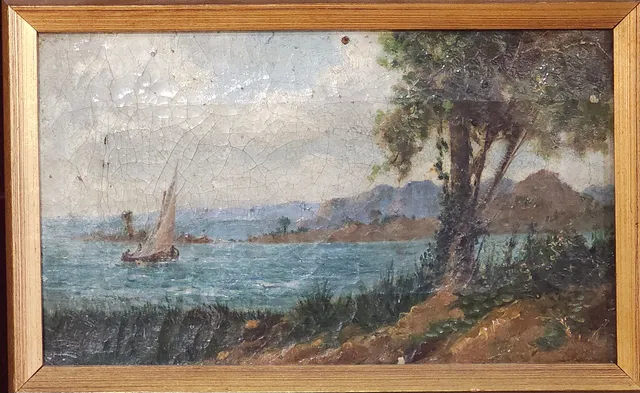 RAMÓN ALORDA PÉREZ. Vista marítima. Óleo sobre lienzo.