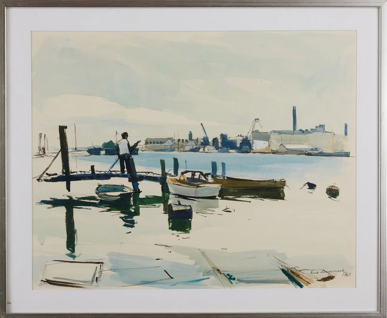 ERIK LANGEMARK (1915-1997). Karlskrona hamn, akvarell på papper, signerad och daterad 1960. — Paintings — Stockholms Auktionsverk Magasin 5
