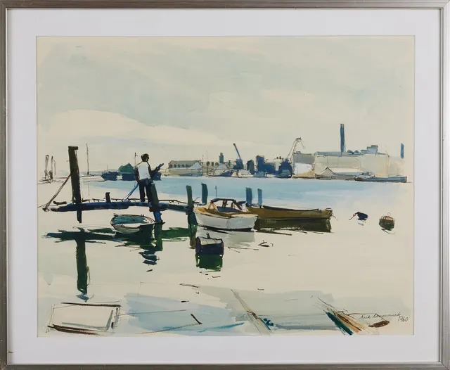 ERIK LANGEMARK (1915-1997). Karlskrona hamn, akvarell på papper, signerad och daterad 1960.