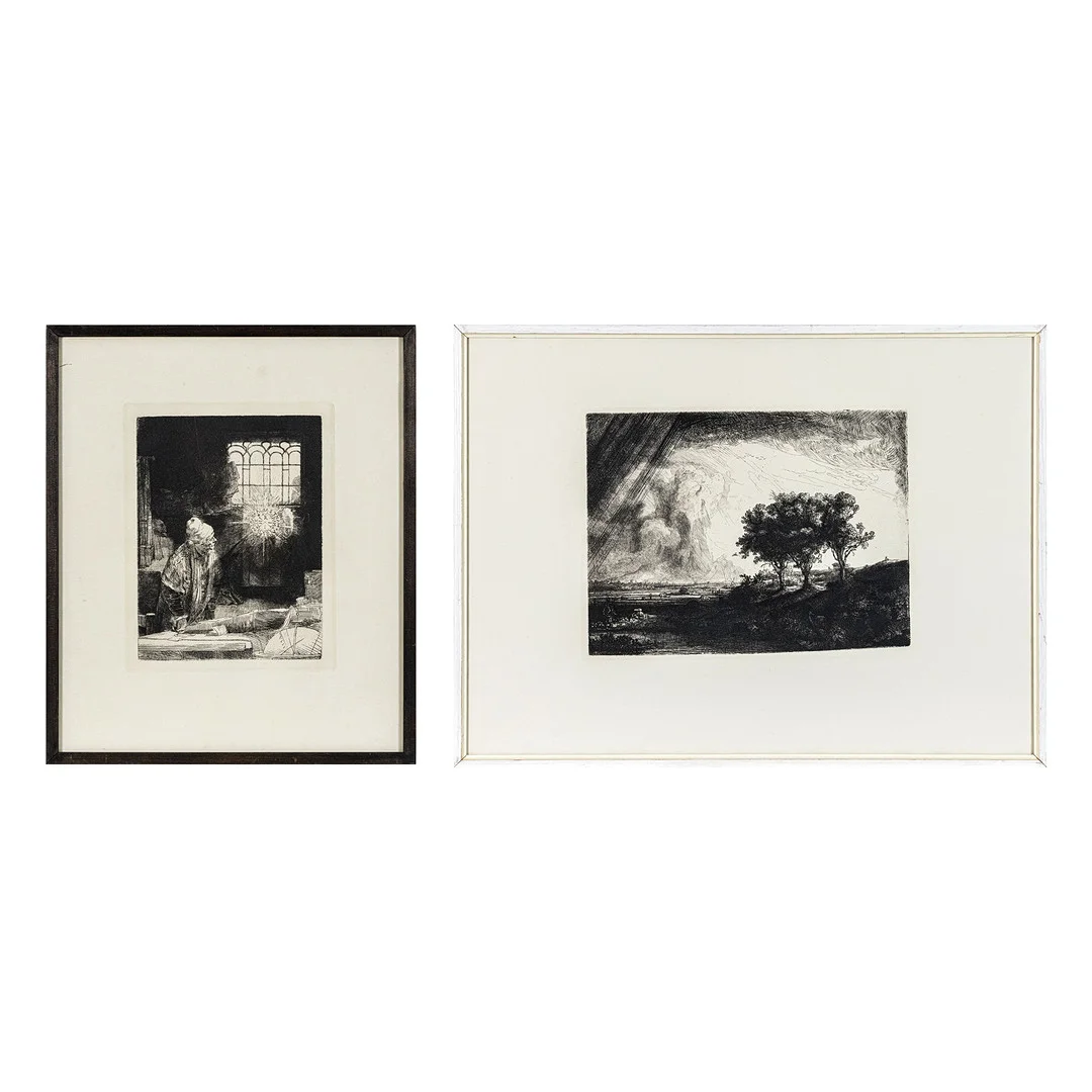 REMBRANDT HARMENSZOON VAN RIJN (1606-1669); efter, 2 etsningar. — Engravings & Prints — Stockholms Auktionsverk Göteborg