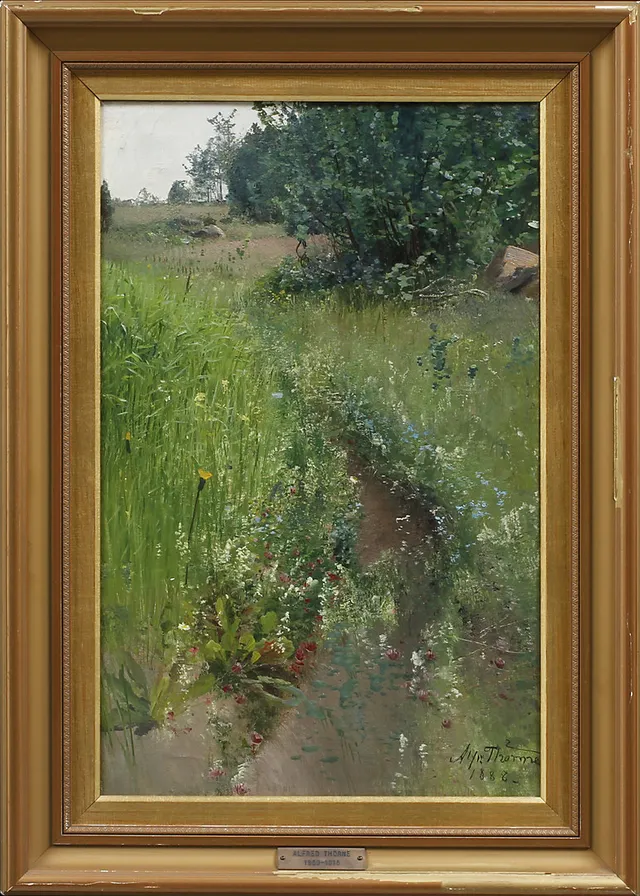 ALFRED THÖRNE. Blommande sommaräng.Olja på duk, signerad och daterad 1888.