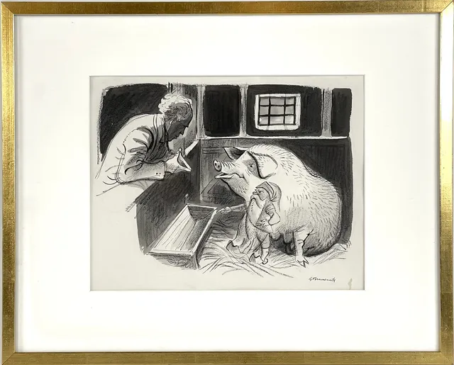 GUNNAR BRUSEWITZ. Blandteknik, "Tomten till bonden..", signerad.