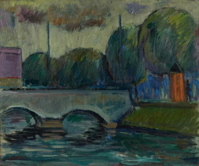 WILGOT LIND (1915-1996), "Bron, Stockholm", signerad, olja på pannå.