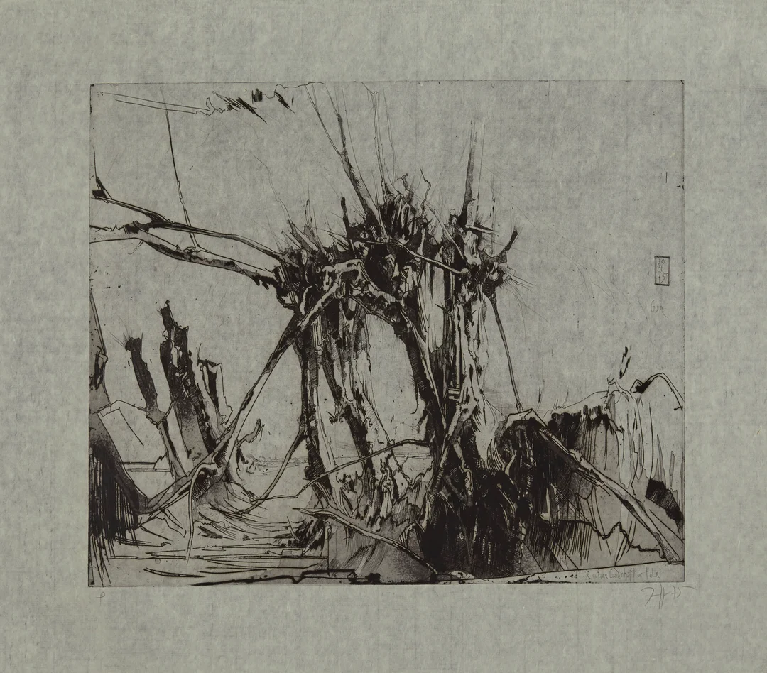 Janssen, Horst — "Routine Landschaft vor Holm" 1975 — Kunst/Grafikk — Blomqvist