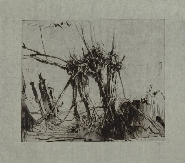 Janssen, Horst — "Routine Landschaft vor Holm" 1975