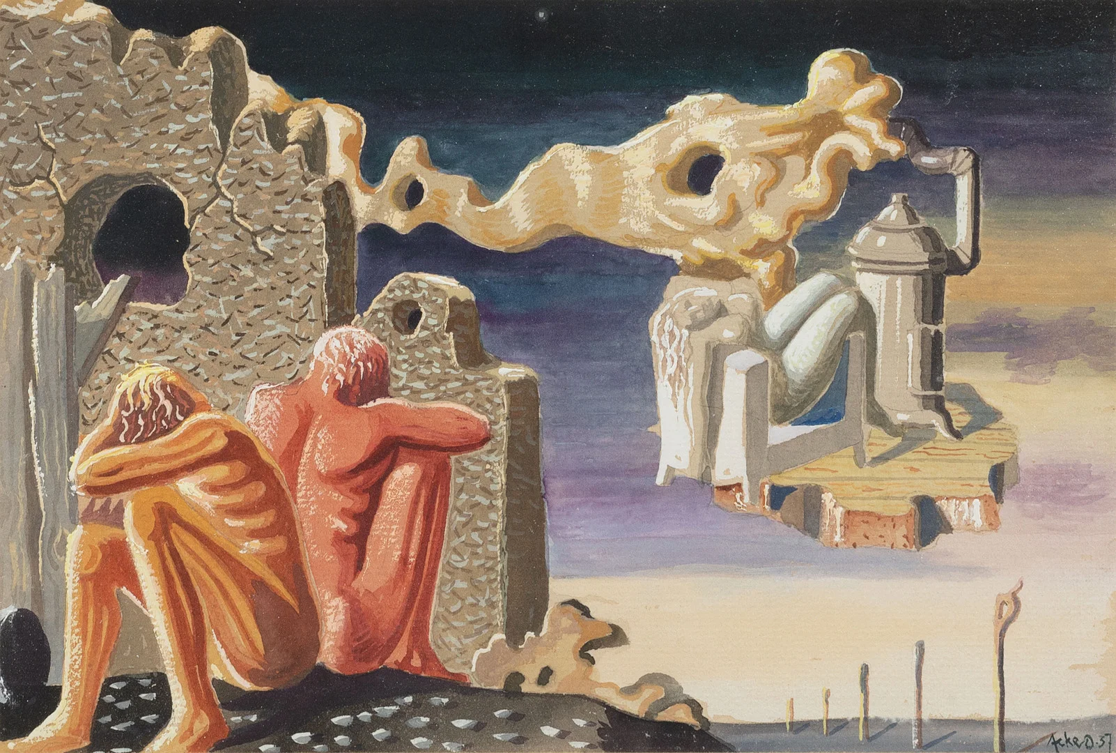AXEL OLSON (1899-1986). Figurkomposition. Gouache. Utförd 1937. — Paintings — Göteborgs Auktionsverk