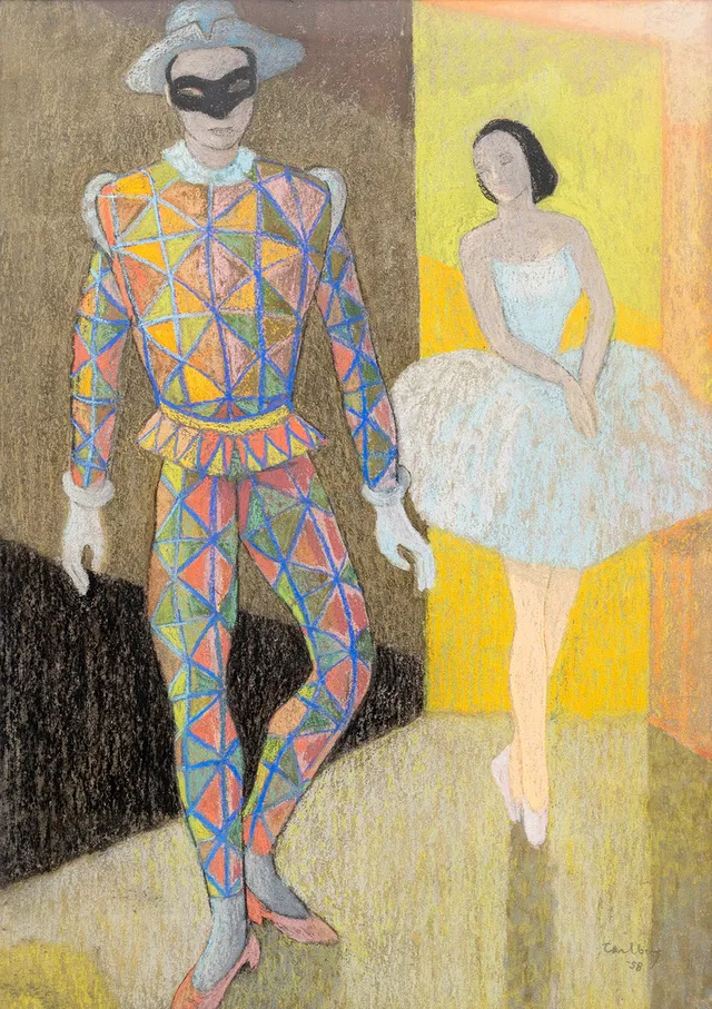 BENGT CARLBERG. Harlequin och Dansös, pastell, signerad och daterad, Carlberg, -58.