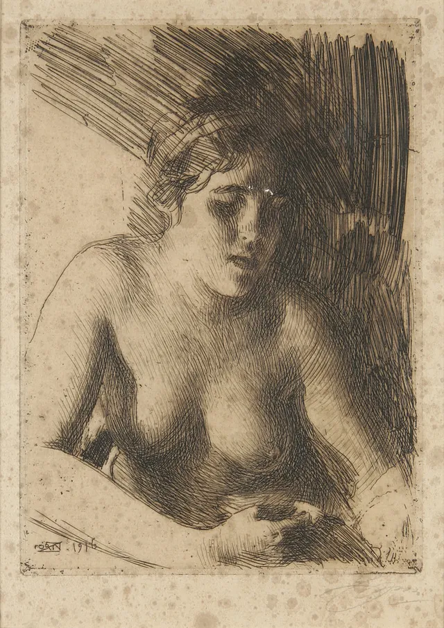 ANDERS ZORN. "Byst", etsning, signerad samt signerad och daterad (1916) i plåten.