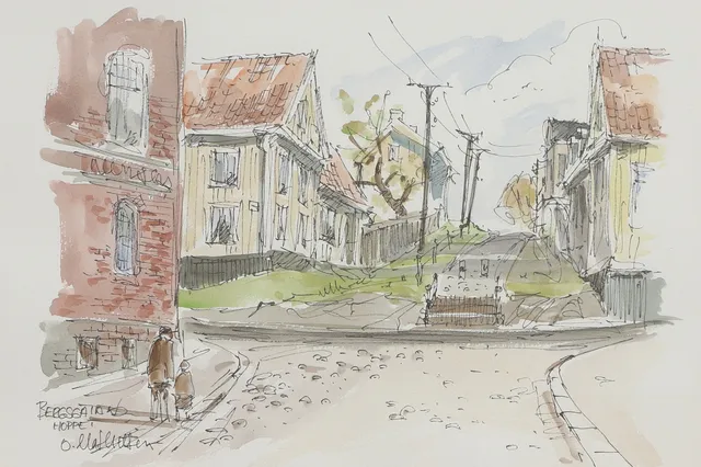 OVE MATHIESEN. Akvarell, "Bergsgatan, Hoppet", signerad.