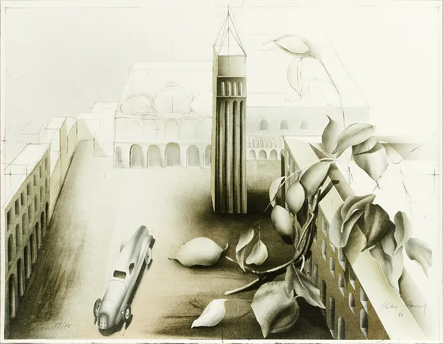 PETER PAUL (född 1943). "Szene für eine Adagio", 1981, signerad och numrerad 39/75, färglitografi.