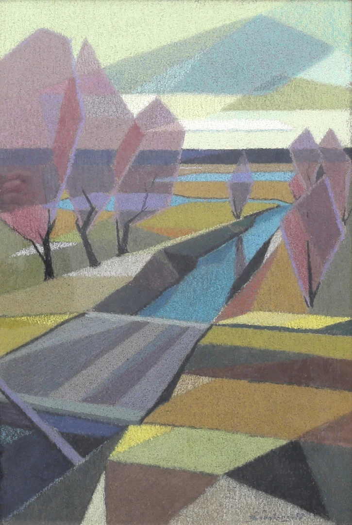 IVAR RÖNNBERG. Kubistiskt landskap, pastell, signerad. — Paintings — Auktionshuset Thelin & Johansson
