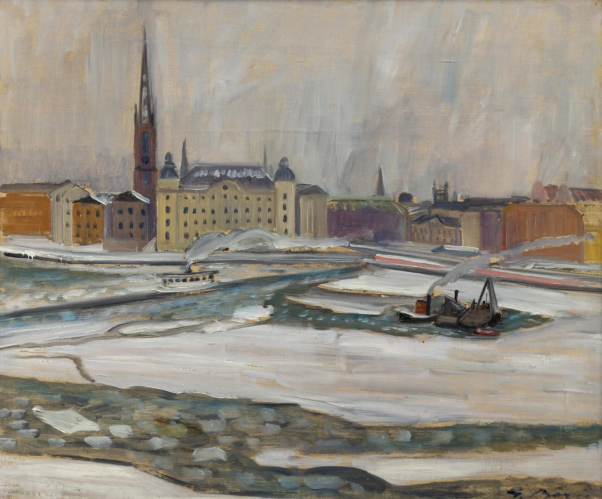Gideon Börje, Vinter, Riddarholmen. — Konst/Modern svensk konst — Bukowskis