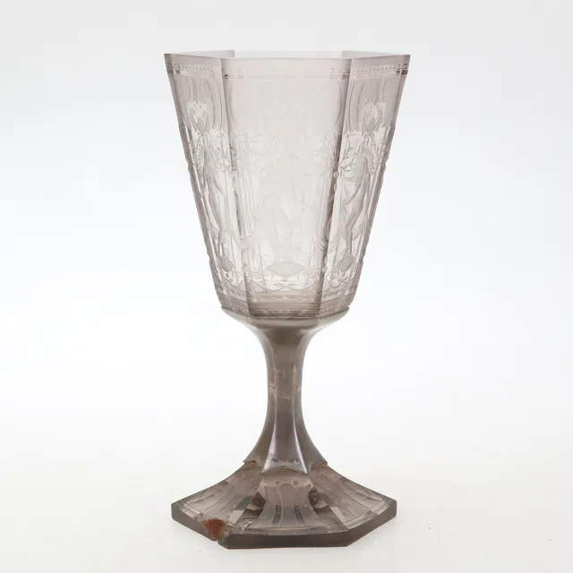 SIMON GATE. Pokal, glas, "Sex Gracer" Orrefors, signerad,1927.