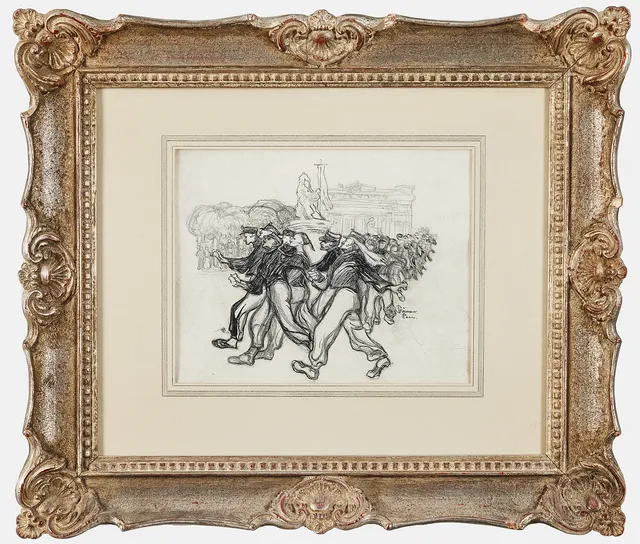 AXEL TÖRNEMAN (1880-1925). Demonstration, Paris, tusch och blyerts. 23 x 29 cm.