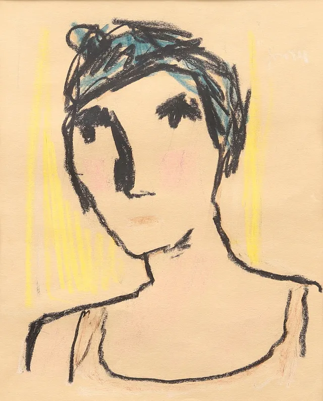 IVAN JORDELL. Ansikte, krita, signerad.
