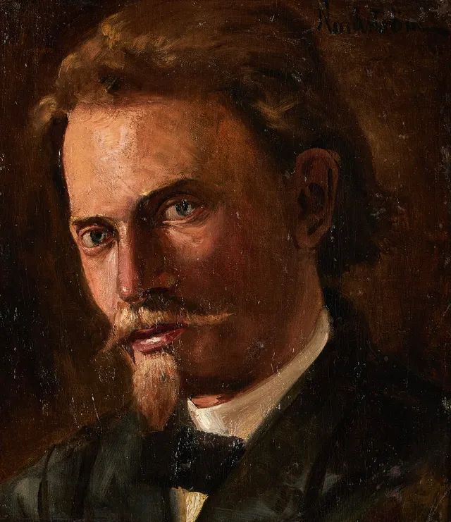 KARL NORDSTRÖM (Tjörn 1855-1923 Drottningholm). Självporträtt, signerad "Nordström", olja på duk fäst på träpannå.