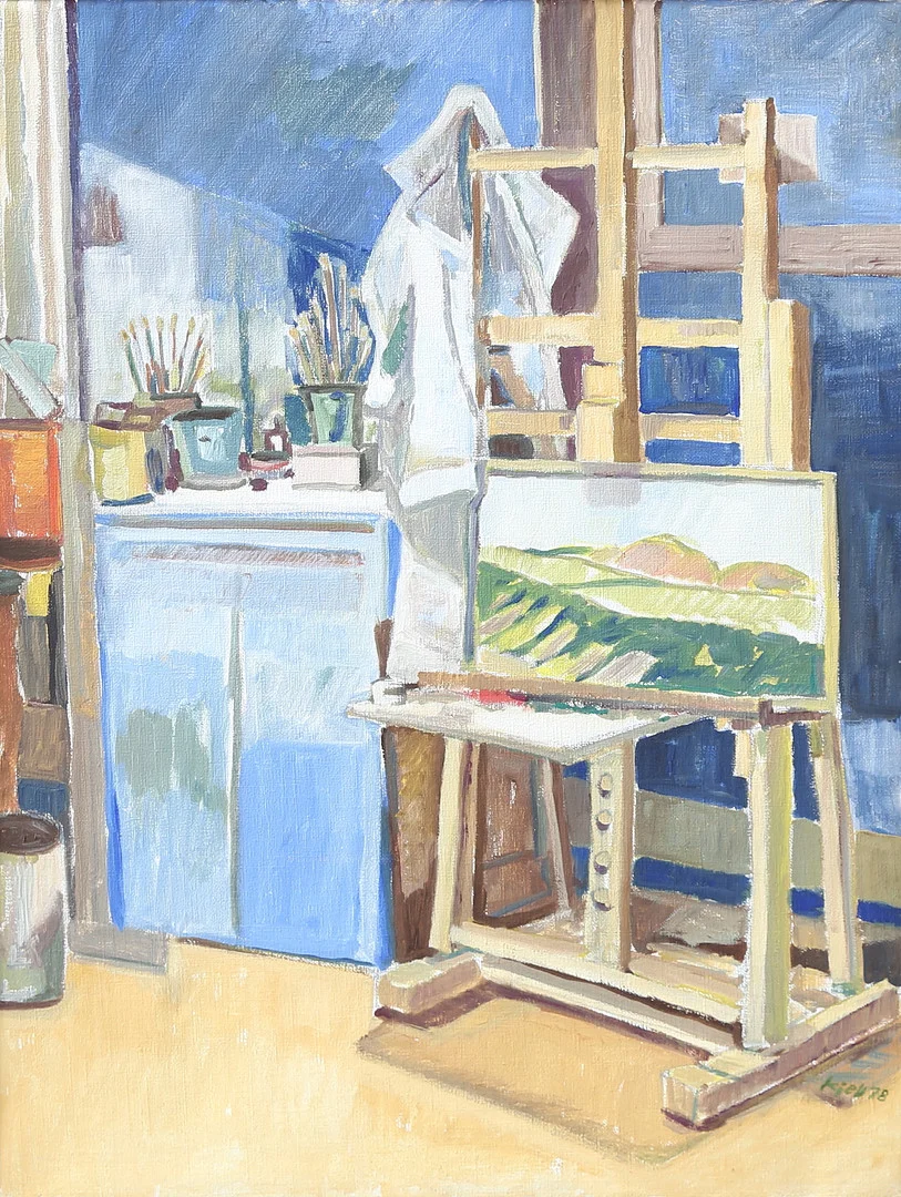 KJELL ANDERSSON. olja på duk, "Ateljeinteriör II", signerad och daterad 78. — Paintings — Gomér & Andersson Linköping