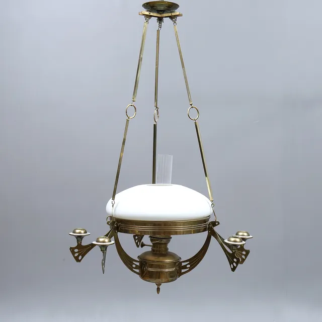 TAKFOTOGENLAMPA, för 6 ljus, mässing, jugend. omkring 1900.