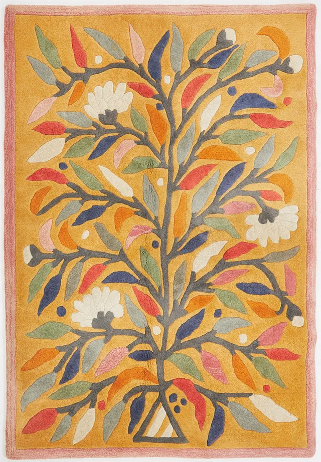 BERIT WOELFER. Matta, "Yellow tree", Kasthall 1992, ca 240x170 cm.