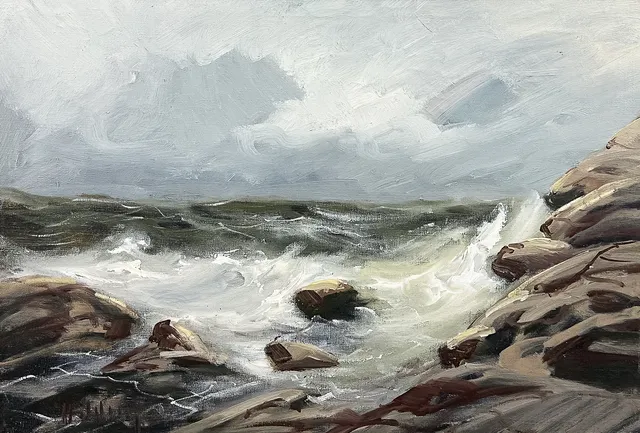 GÖSTA HILDING. OLJA PÅ DUK, "Höststorm", signerad.