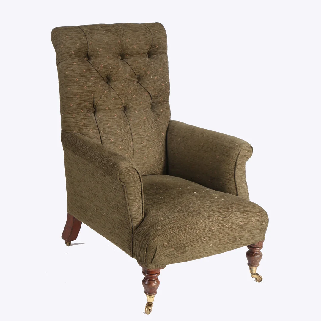 19TH CENTURY MAHOGANY AND UPHOLSTERED ARMCHAIR. — Armchairs & Chairs — Bishop & Miller