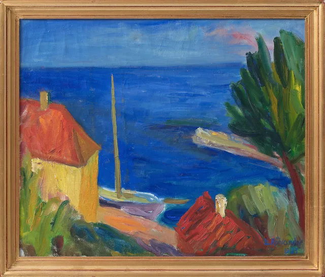 ERNST RÖHLANDER. Kustvy från Bornholm. Olja på duk, signerad och daterad 1933.