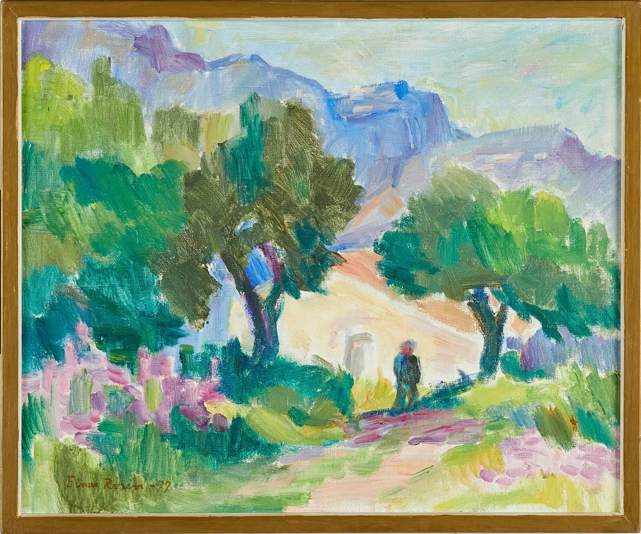 EINAR ROSÉN. "Vid backkrönet", olja på duk, signerad samt daterad - 77. — Paintings — Stockholms Auktionsverk Sickla