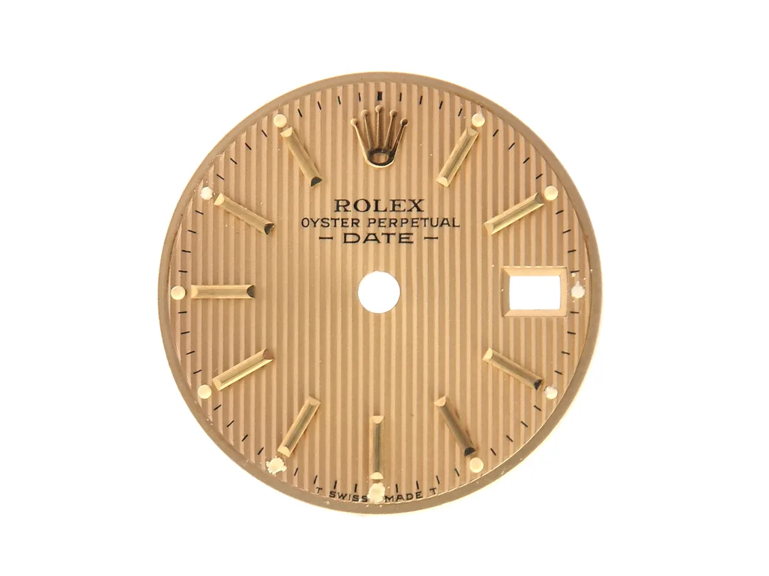 URTAVLA, till Rolex OP Datejust damur, champagne, tapestry, skadad (8/10), visare, passar Ref nr. 69173 och 69178. — Klocktillbehör/Rolex — Kaplans