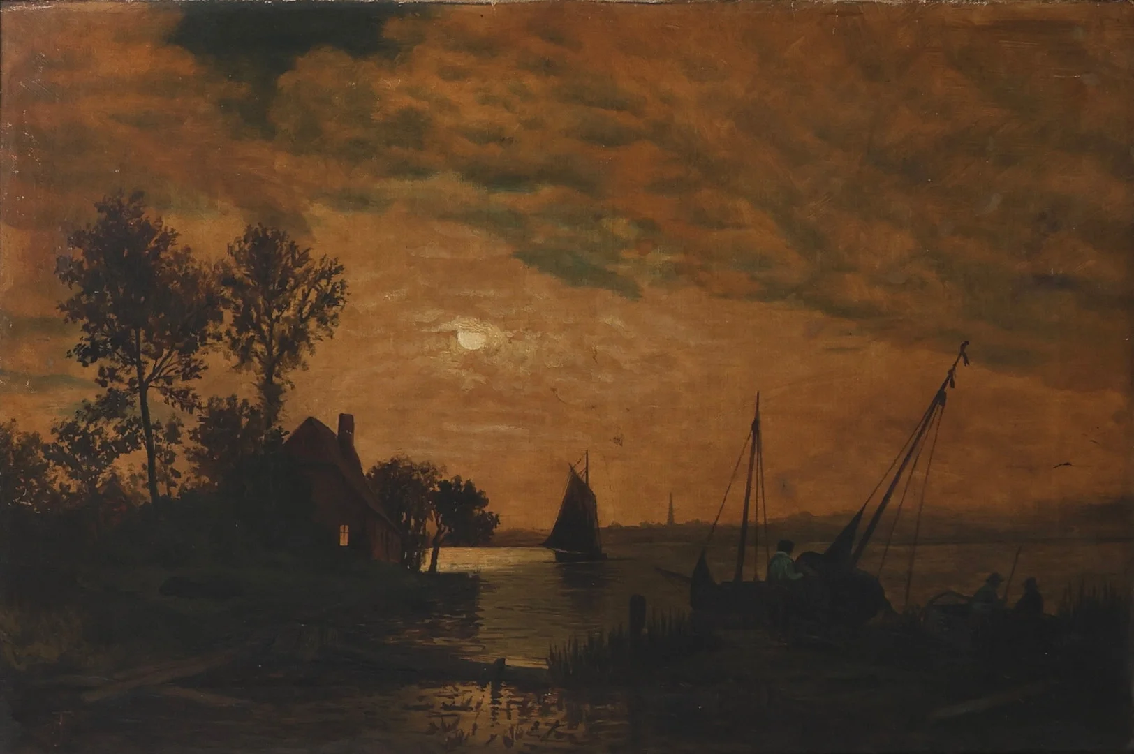 ENGLISH SCHOOL, 19TH CENTURY, WATER SCENE AT SUNSET. — Paintings — Young's Auctions