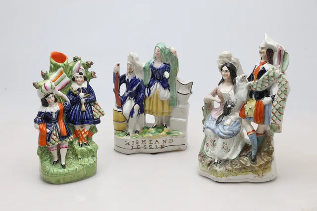 “Highland Jessie” and two Victorian groups in Staffordshire earthenware.
