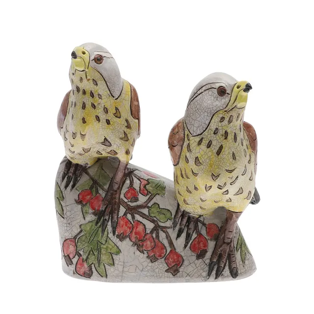 JENNIE HALE (B 1956). LARGE RAKU STUDIO POTTERY FIGURE GROUP OF BIRDS.