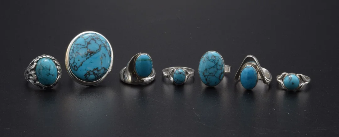 N. E. From, 7 ringe med turkiser, sterling sølv. (7) — Jewellery/Rings — Lauritz