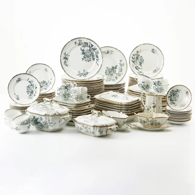 SERVISDELAR, 169 dlr, "Wexiö Guld", Arvid Ekberg, Gustavsberg, 1900-talets första decennier, modell formgiven 1892.